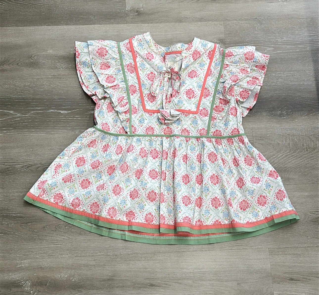 Coral Mix-Floral Ruffle Sleeve Blouse