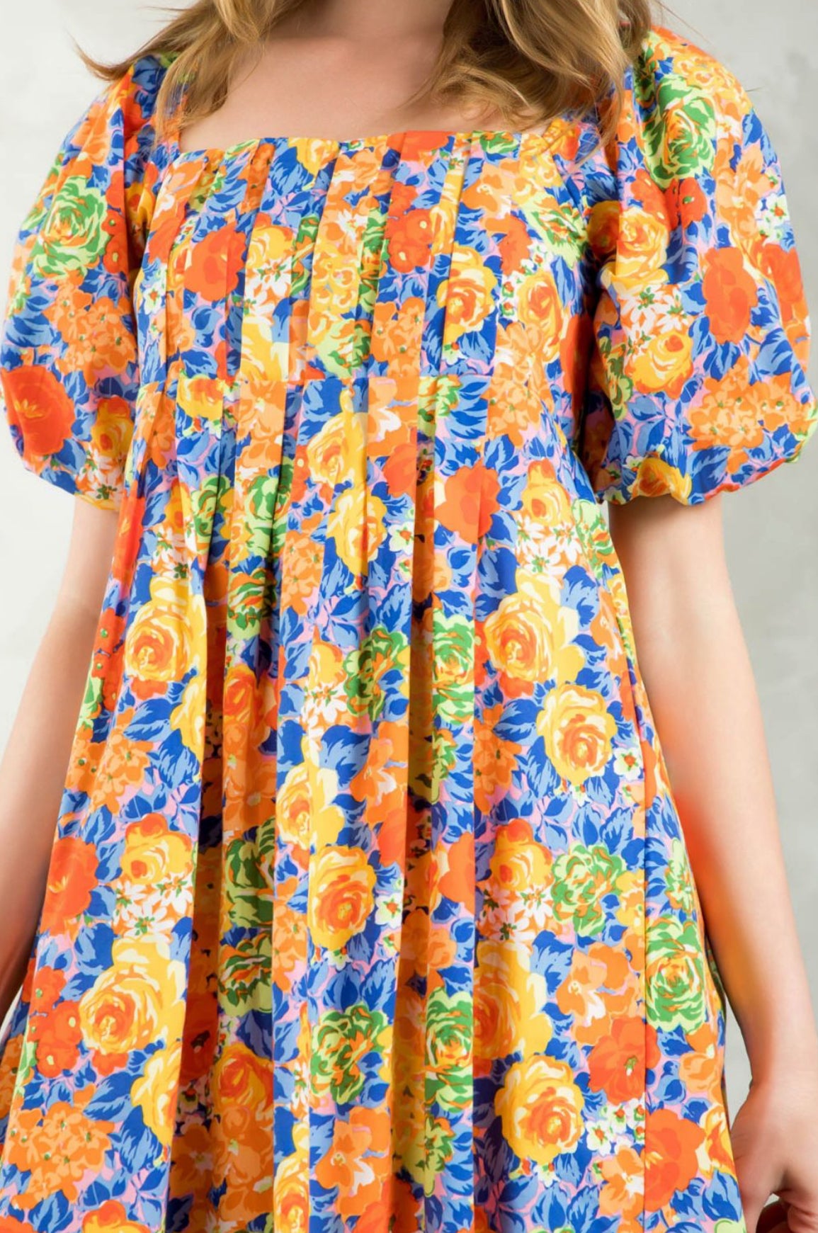 Rose Print Puff Sleeve Dress
