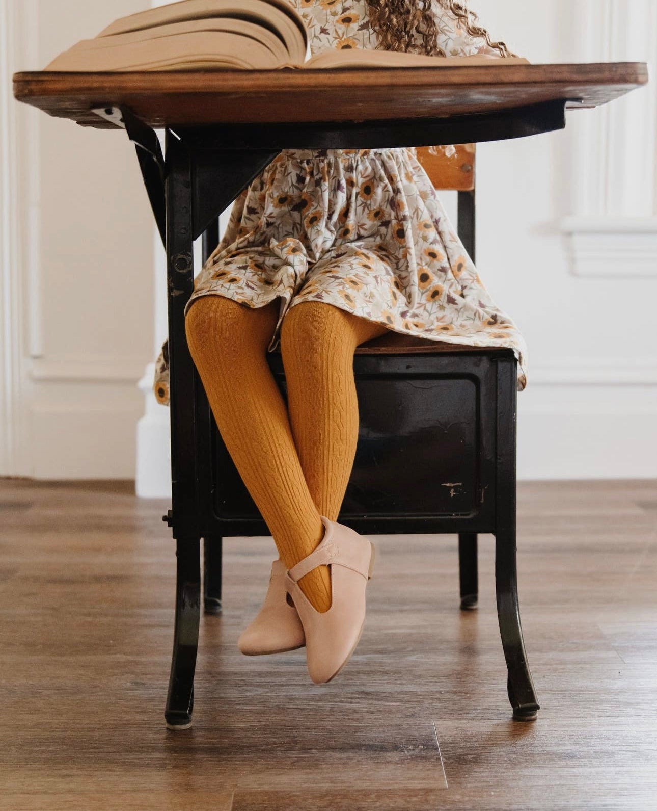 Mustard Cable Knit Tights