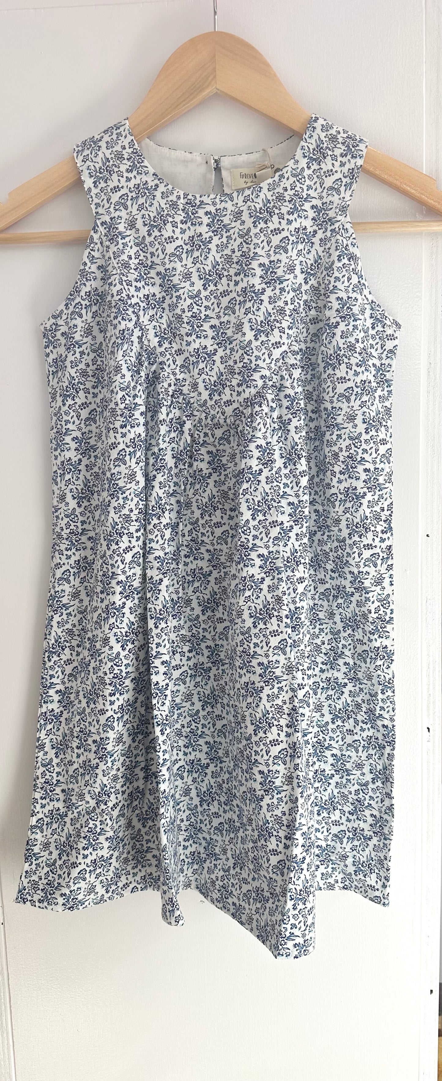 Sleeveless Blue and White Floral Dress