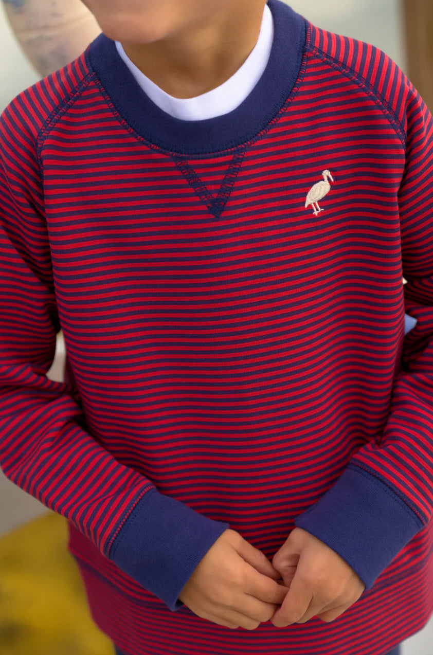 Cassidy Comfy Crewneck Boys- Richmond Red and Nantucket Navy Stripe/Nantucket Navy