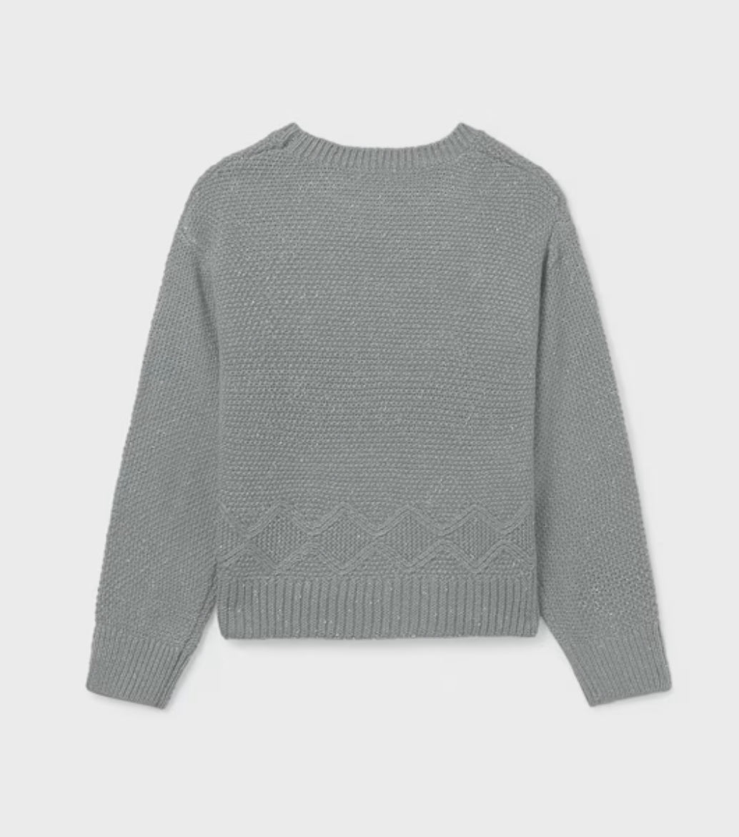 Girl Metallic Knit Sweater-Jade