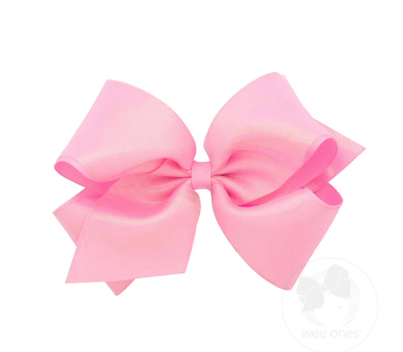 King Sheer Iridescent and Grosgrain Overlay Hair Bow- Light Pink