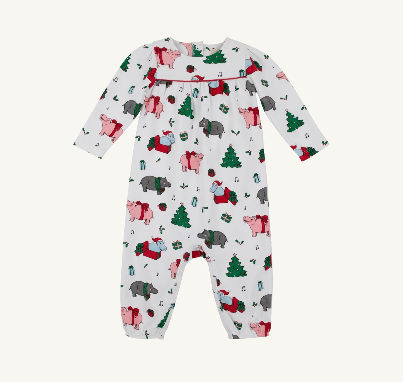 Long Sleeve Penny’s Playsuit-Heavy Weight-I Want a Hippopotamus/Richmond Red