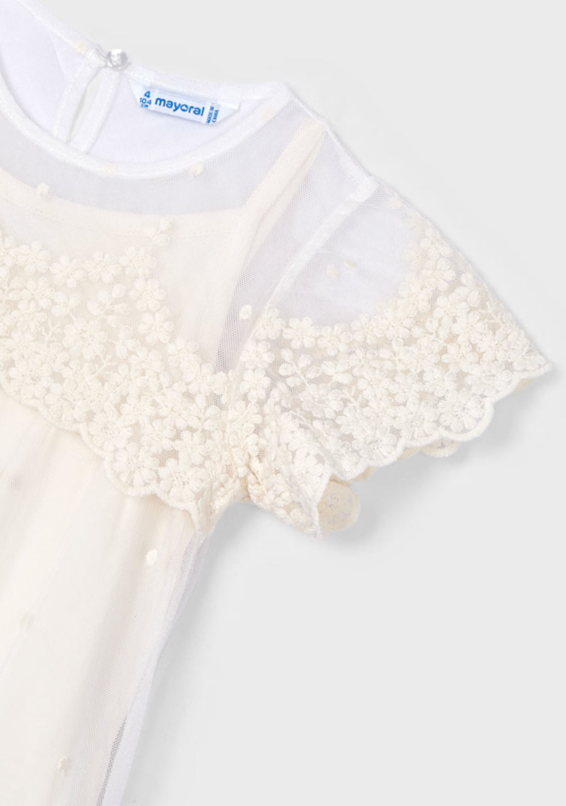 Girl Embroidered Tulle Dress-Bone