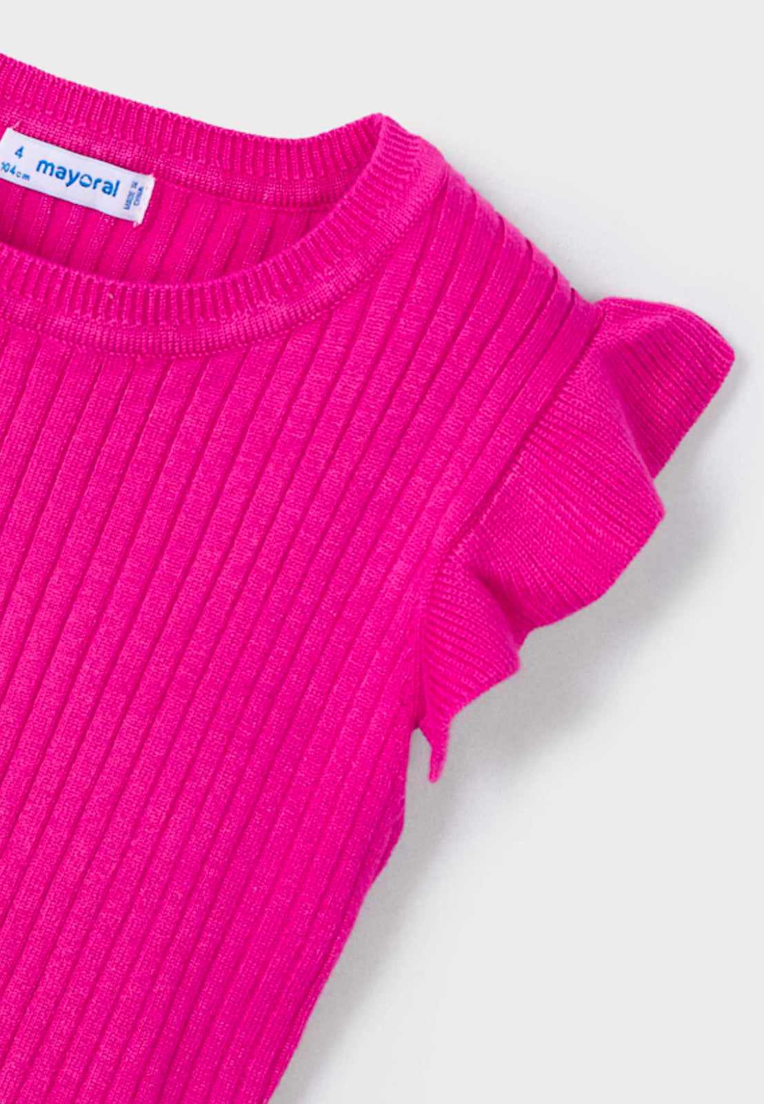 Girl Ribbed Knit Top- Magenta