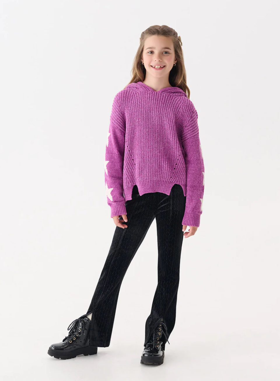 Girls Radiant Orchid Chenille Pullover Sweater