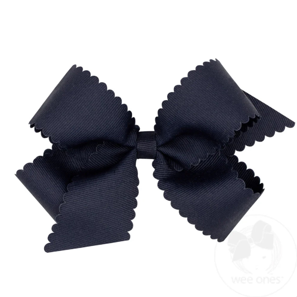 Navy-Medium Grosgrain Hair Bow with Scalloped Edge