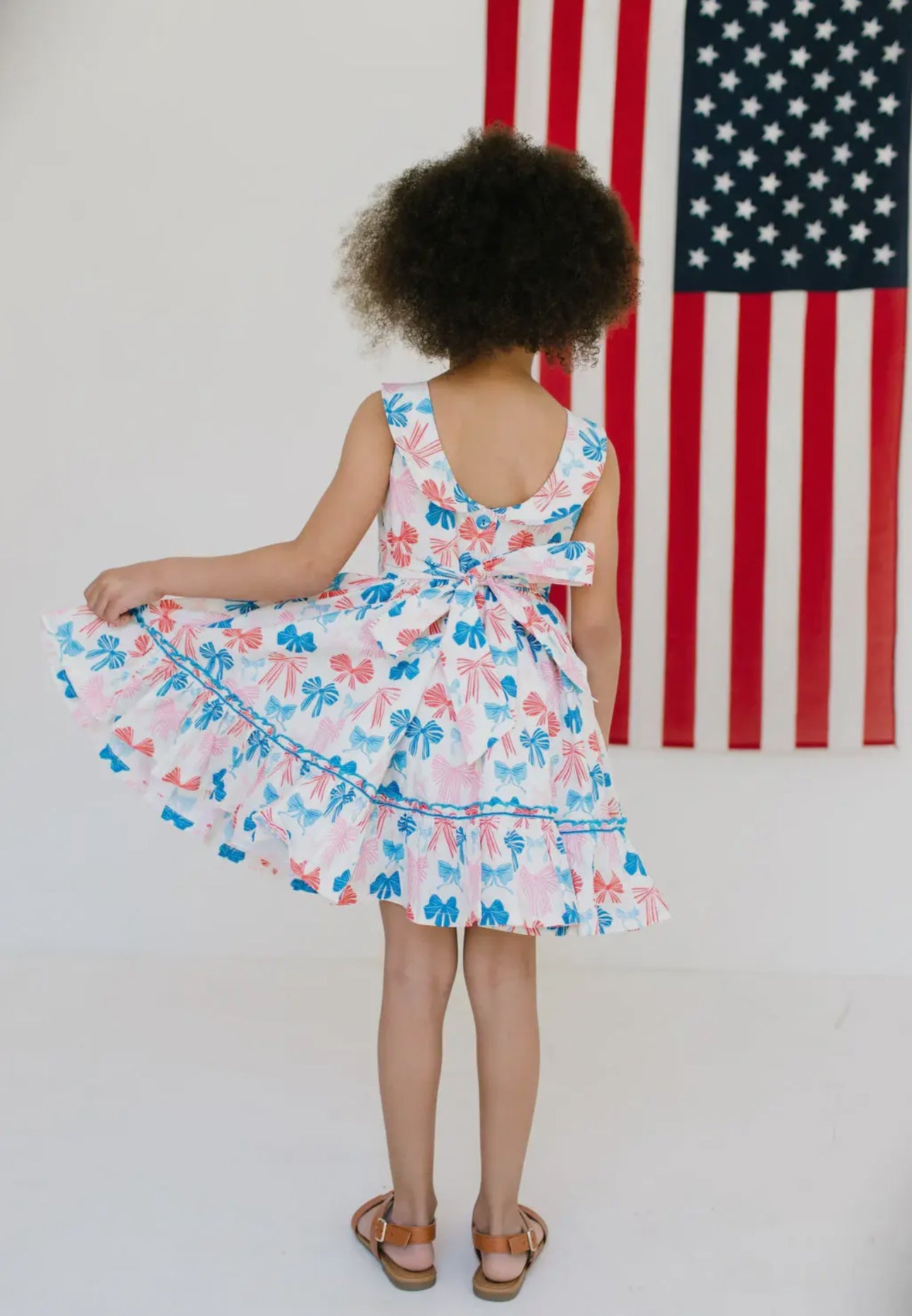 Lara Poplin Dress in Patriotic Bows