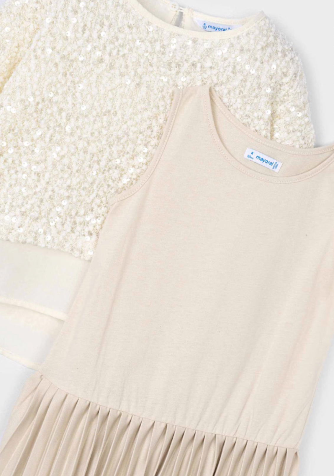 Girl Sequined Dress- Sand