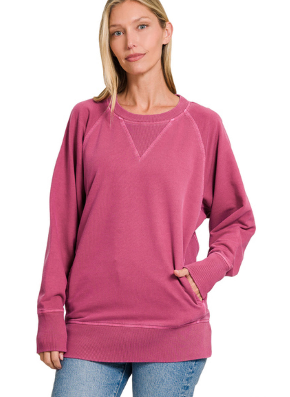 French Terry Pullover with Pockets-Wine