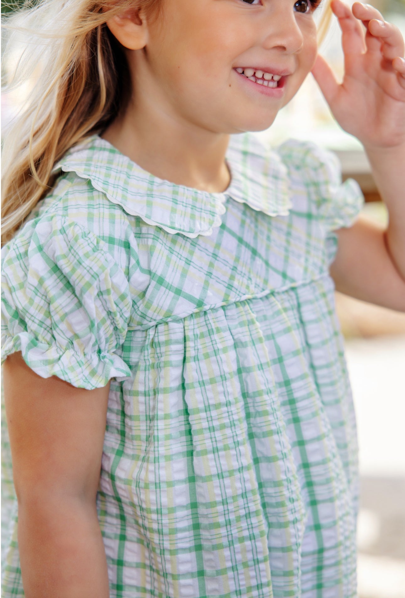 Holly Day Dress-Seersucker-Gibson Island Green and Lake Worth Yellow Sewanee Seersucker