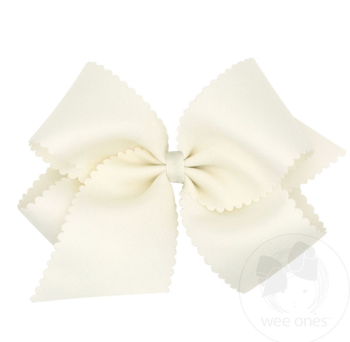 Antique White-King Grosgrain Hair Bow Scalloped Edge