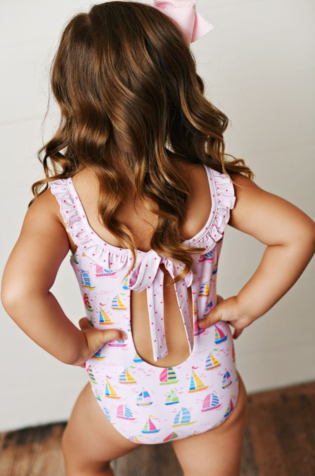 UPF50 Pink One Piece- Sailboats