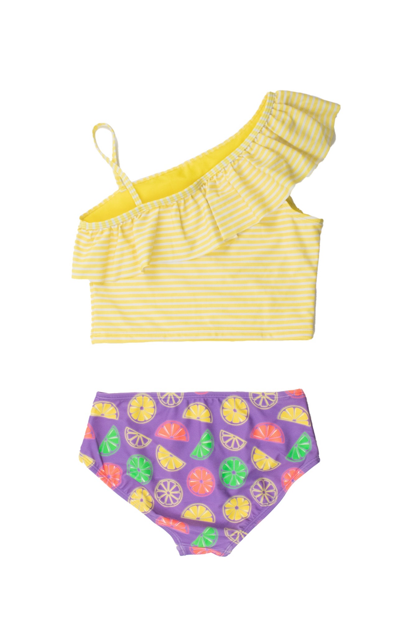 One Shoulder Ruffle Tankini-Neon Purple Citrus