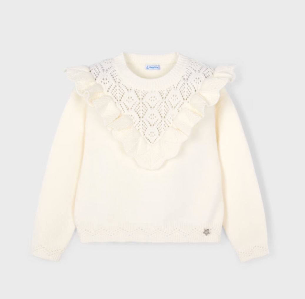 Girl Openwork Knit Sweater- Macchiato