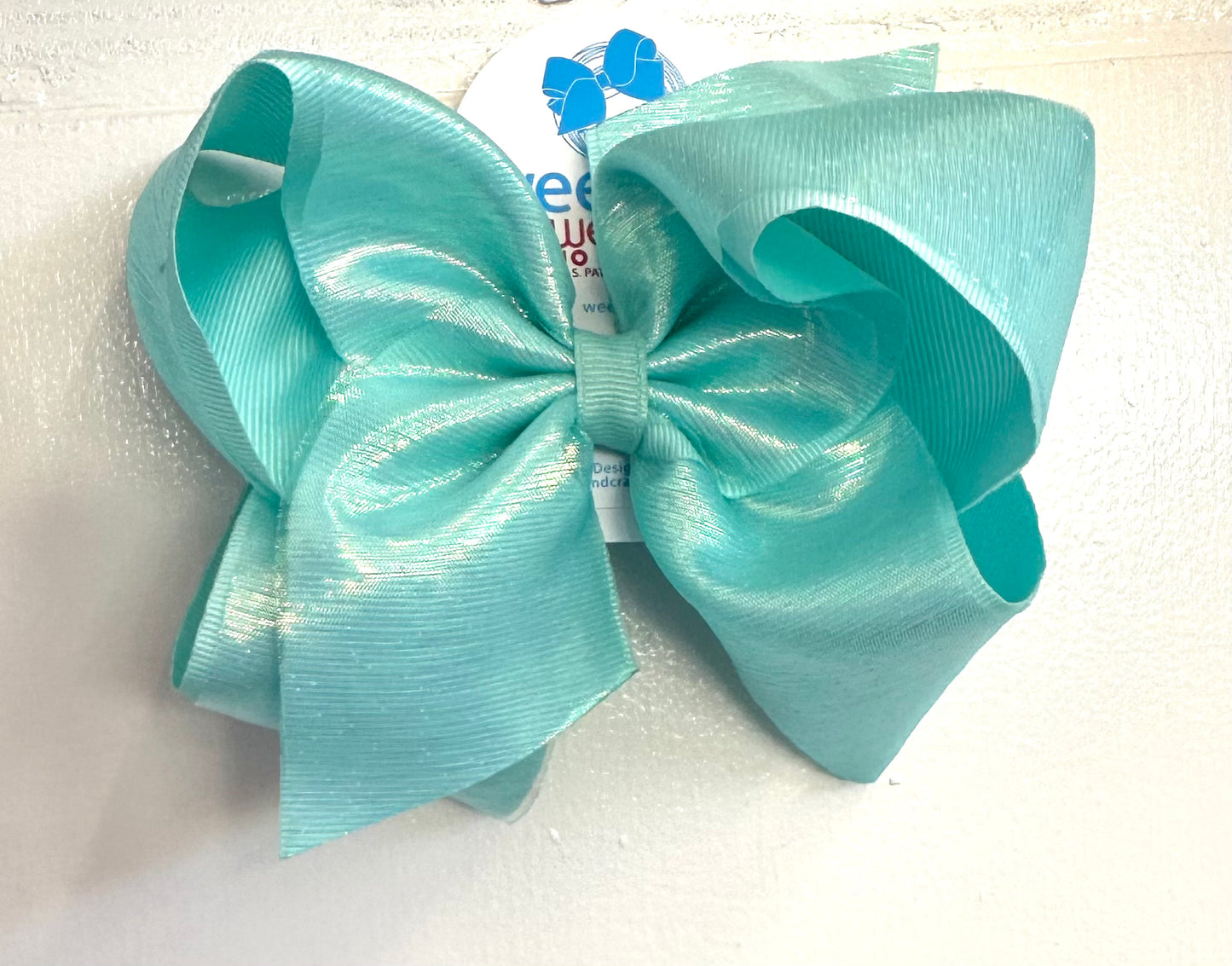 King Sheer Iridescent and Grosgrain Overlay Hair Bow-Aqua