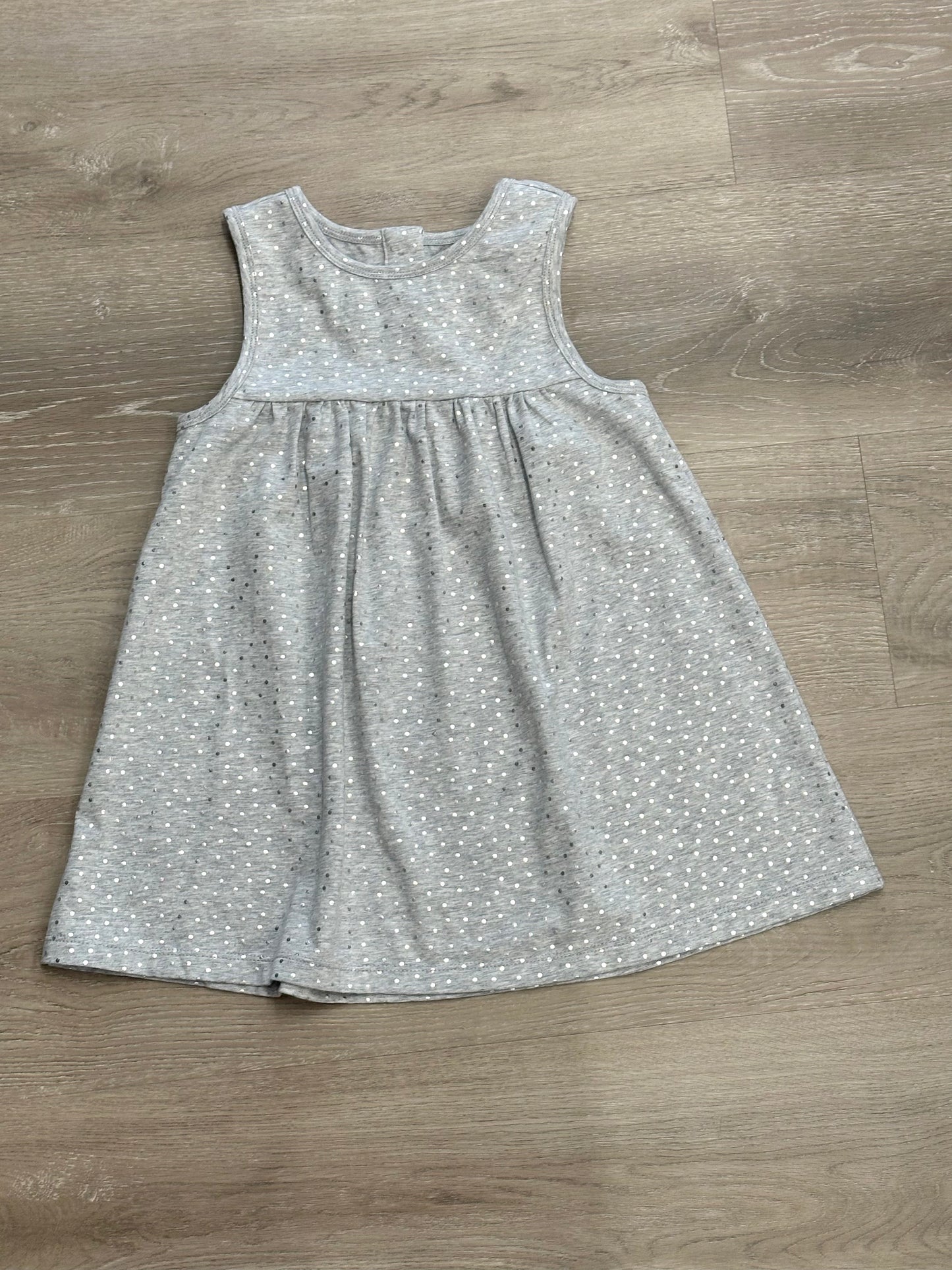 Grey Sleeveless Dress with Metallic Silver Polka Dots