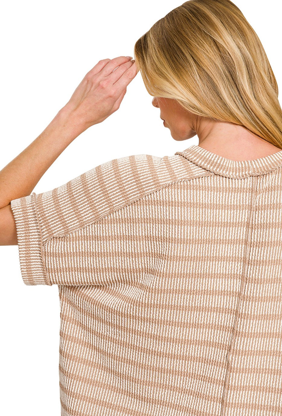Ash Mocha- RAISED RIB STRIPED EXPOSED SEAM TOP