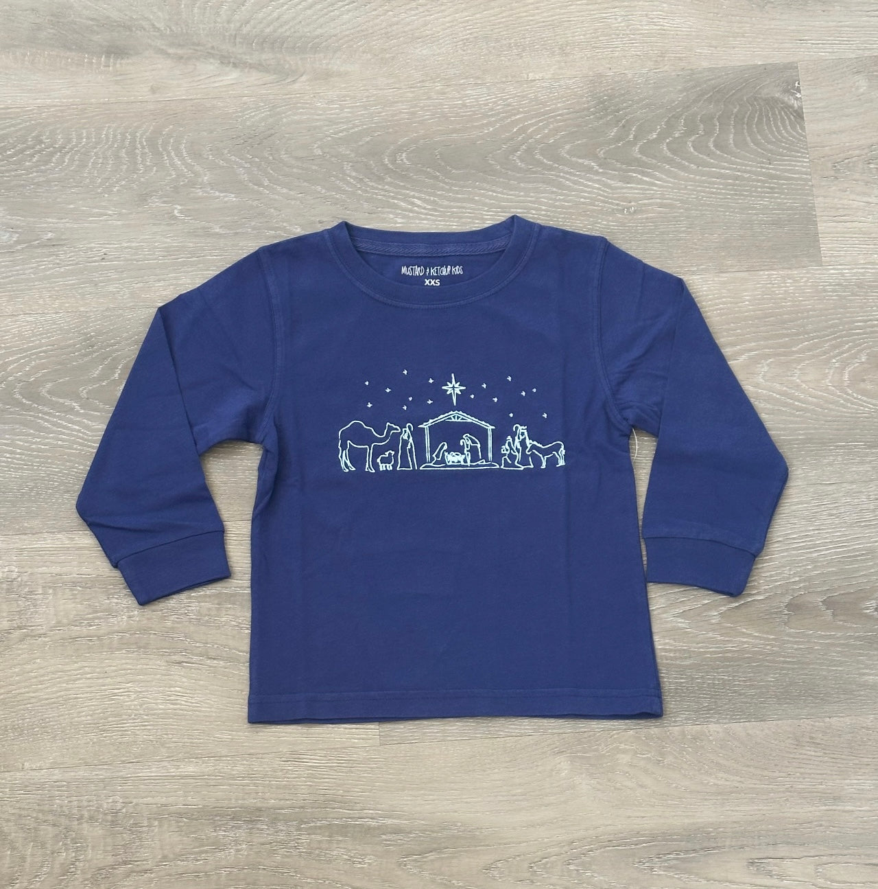 LS Navy with Light Blue Ink Nativity T-Shirt