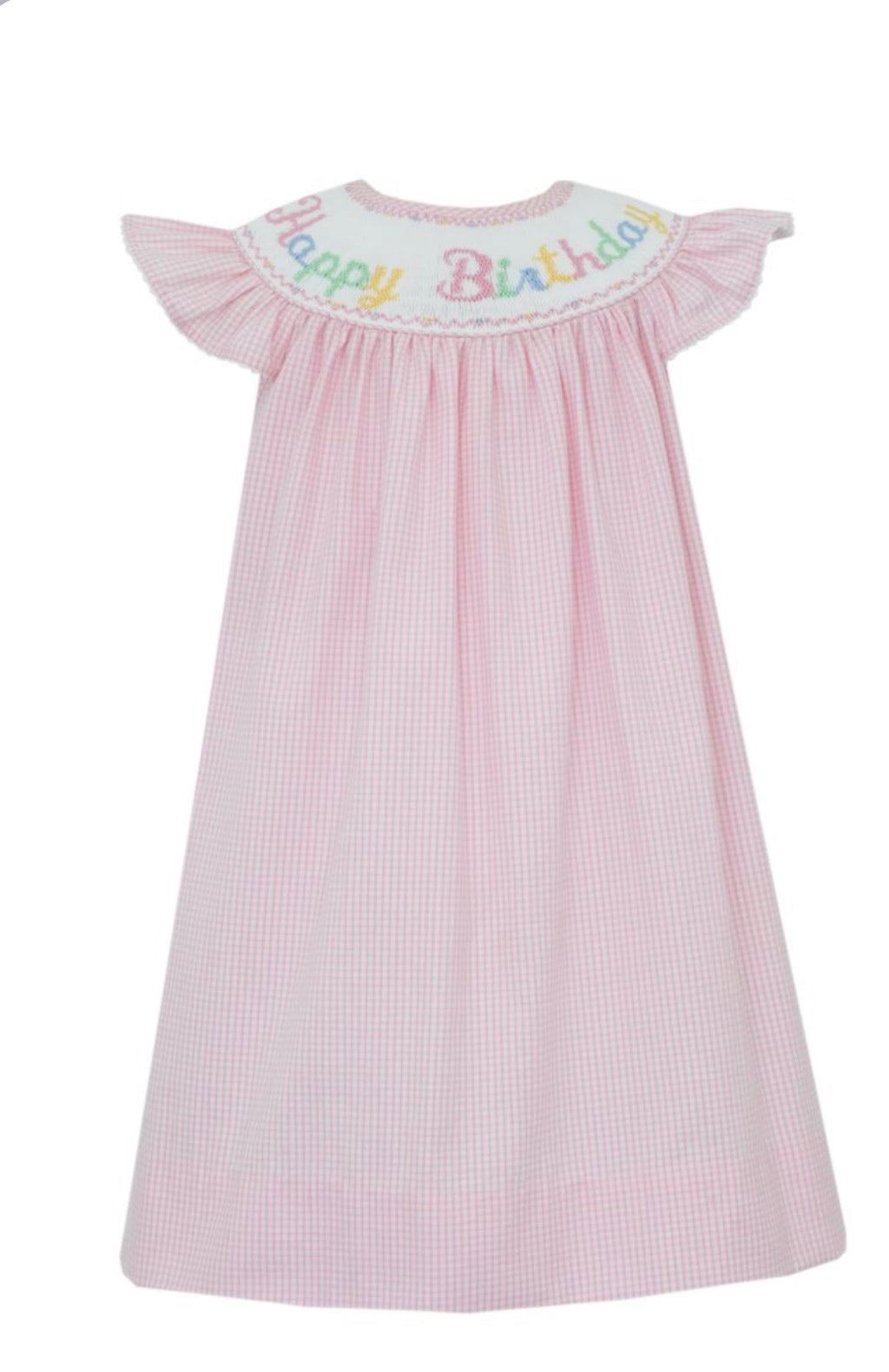 HAPPY BIRTHDAY GIRL´S- Pink Seersucker Check Angel Wing Bishop
