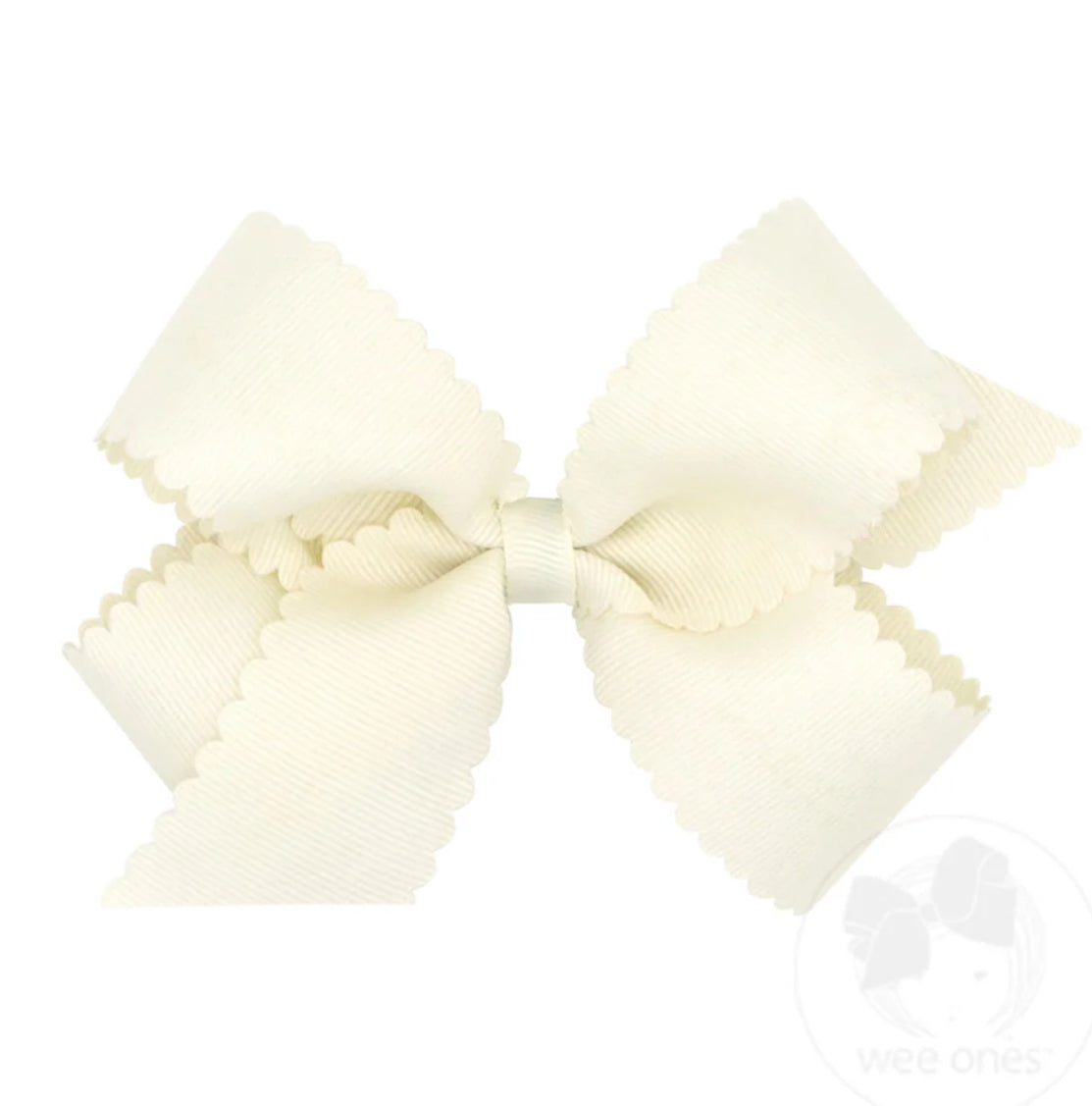 Antique White-Medium Grosgrain Hair Bow with Scalloped Edge