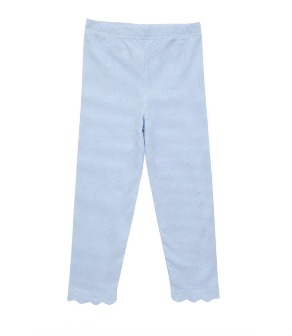 Light Blue Microgingham- Scalloped Leggings