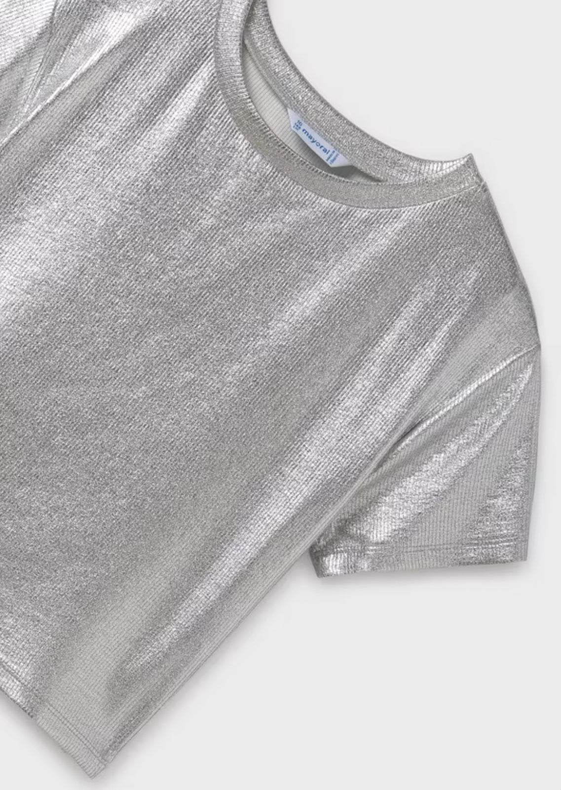 Girls Ribbed Metallic T-Shirt-Silver