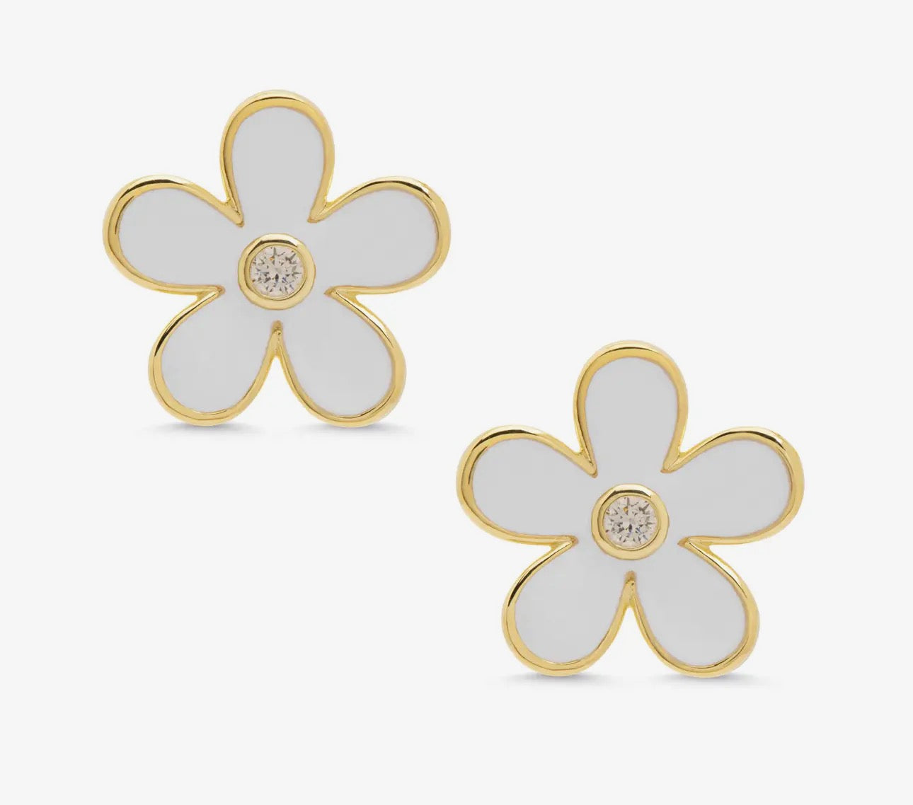Flower Cz Stud Earrings (White)