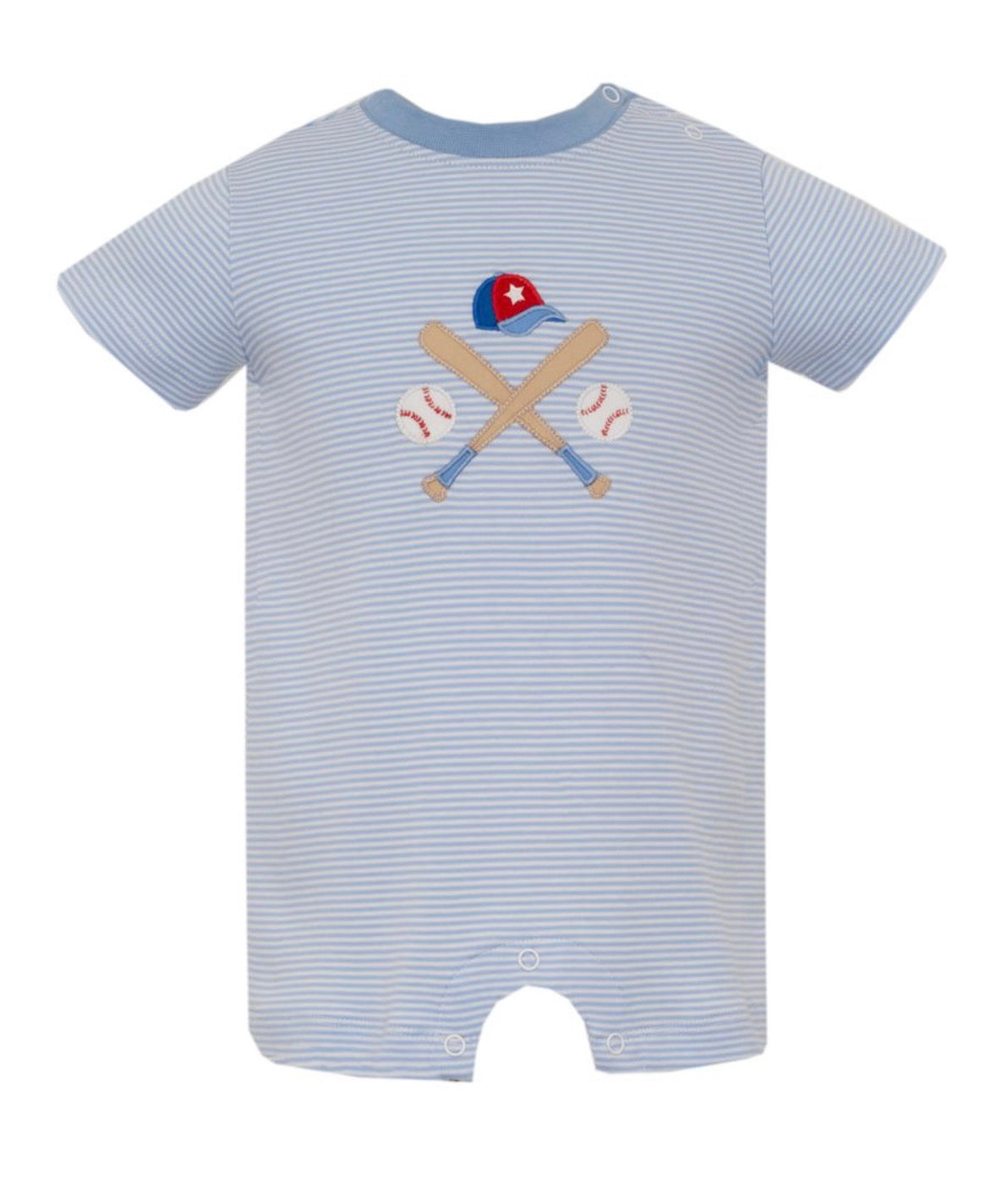 BASEBALL- Lt.blue knit stripe boy's short romper