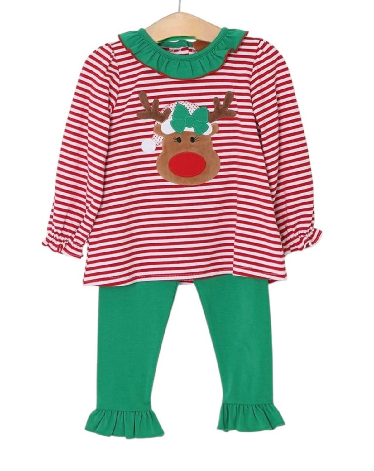 Reindeer Applique Ruffle Pant Set
