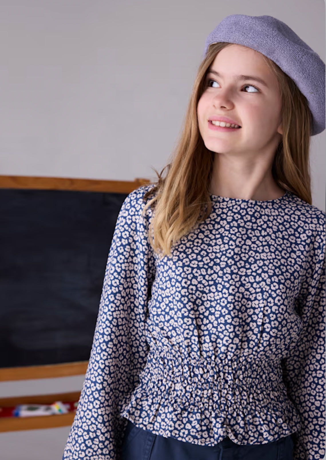 Girl Printed Top- Petroleum