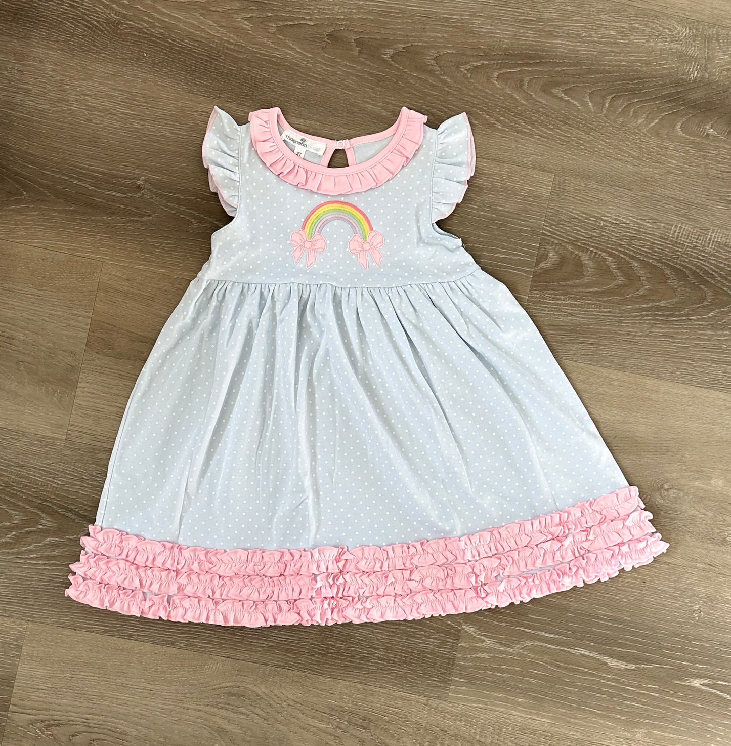 Rainbow Wishes Applique Pink Flutters Toddler Dress