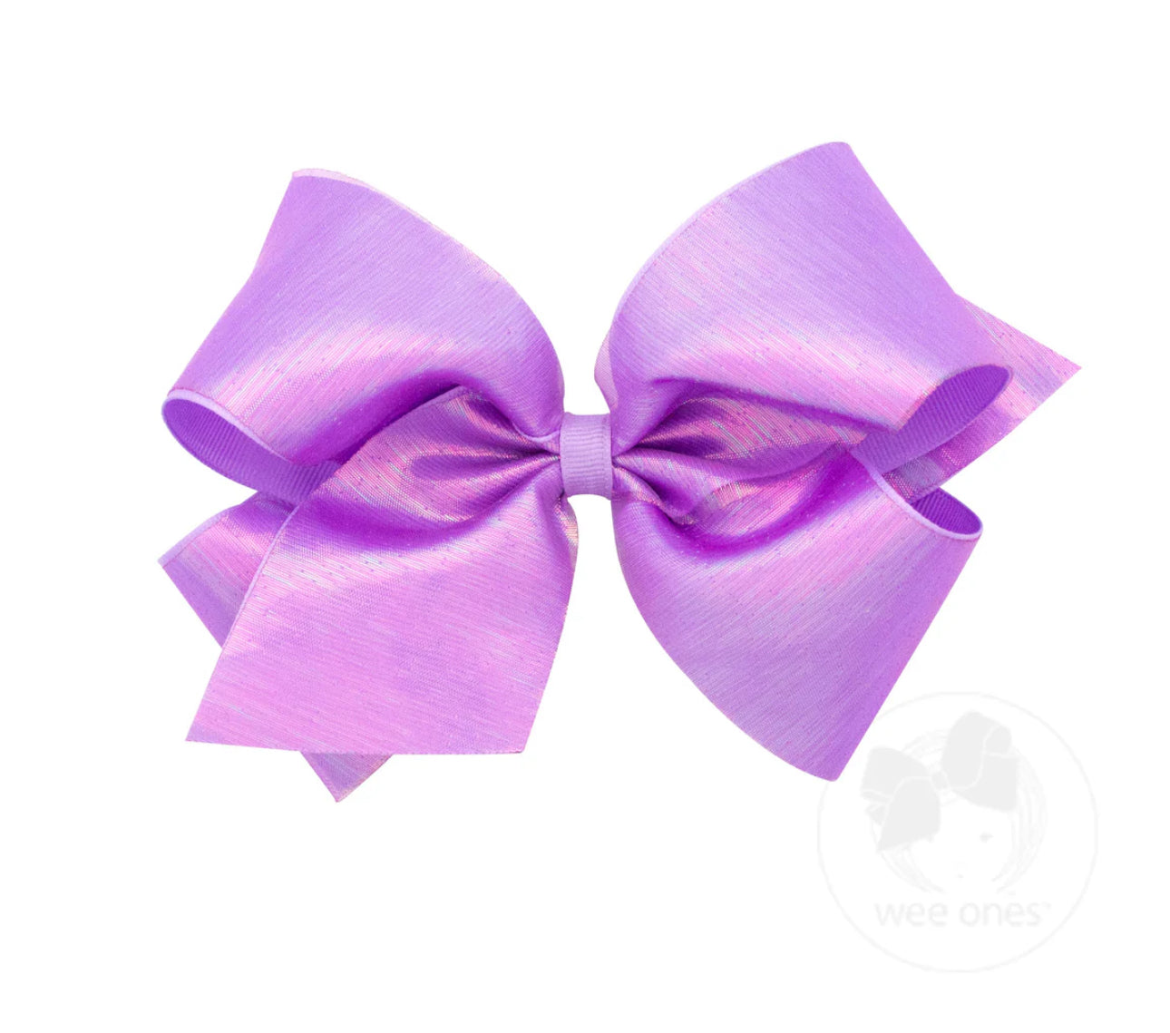 King Sheer Iridescent and Grosgrain Overlay Hair Bow-Light Orchid