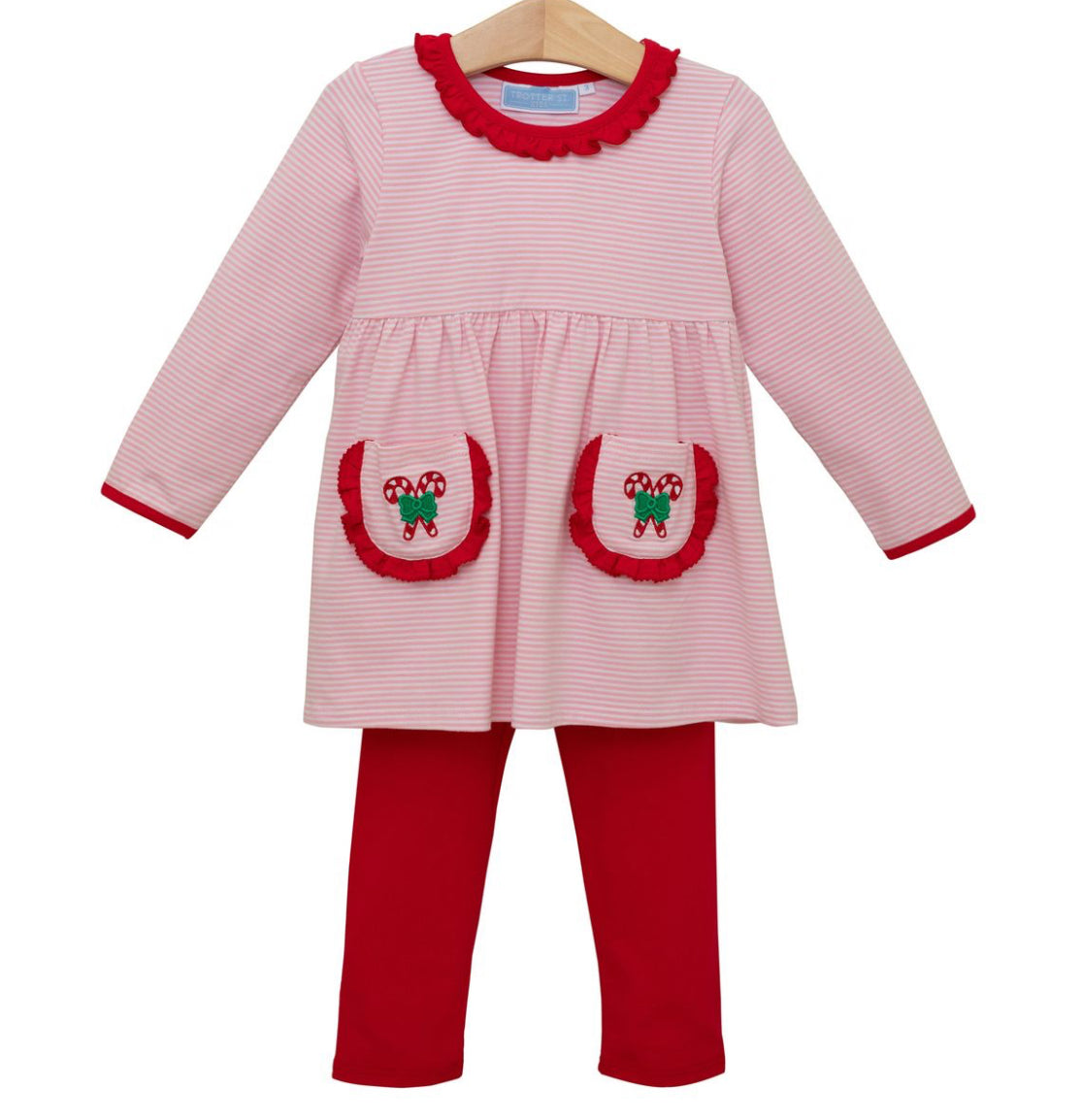 Candy Cane Embroidery Ruffle Pant Set