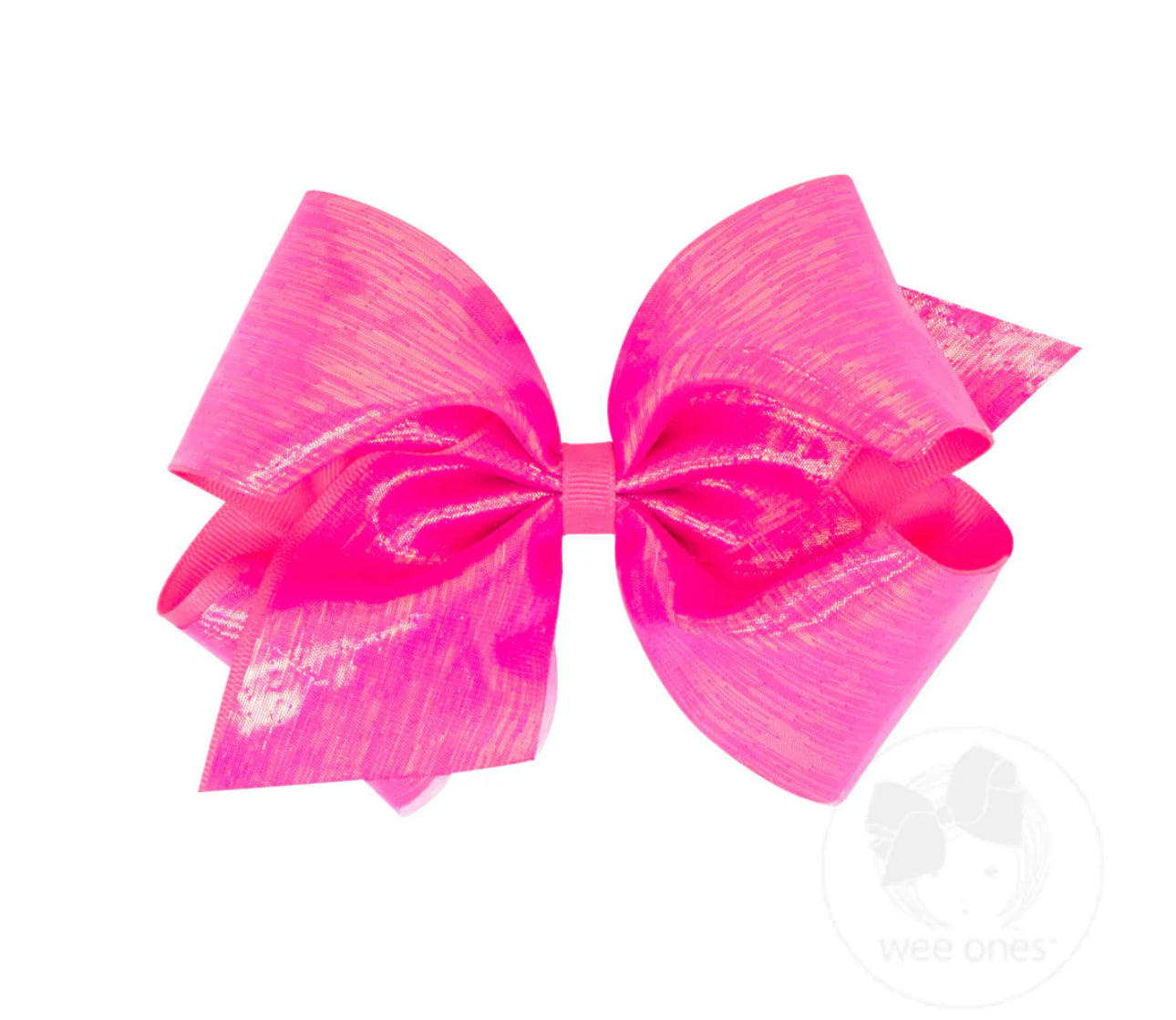 King Sheer Iridescent and Grosgrain Overlay Hair Bow-Hot Pink