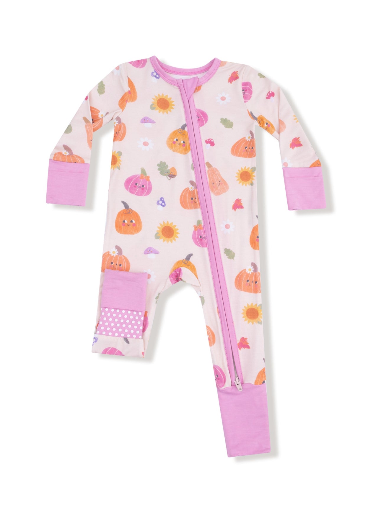 Autumn Pumpkins-Pink-2 Way Zipper Romper