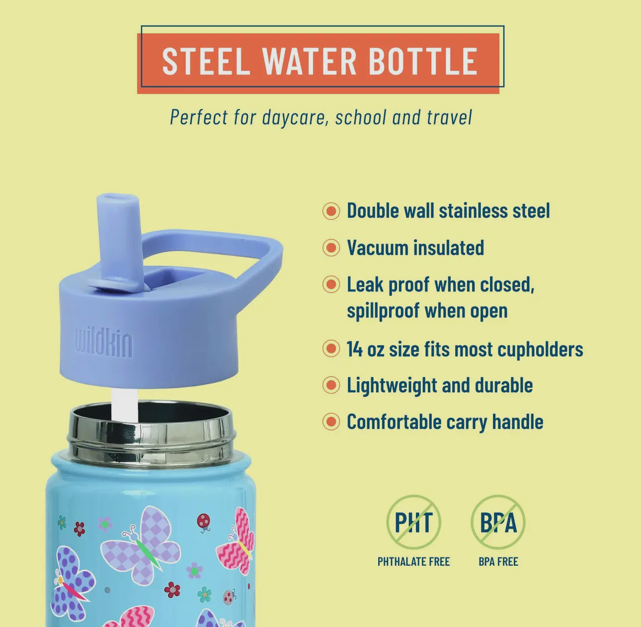 Butterfly Garden Blue 14oz Steel Bottle