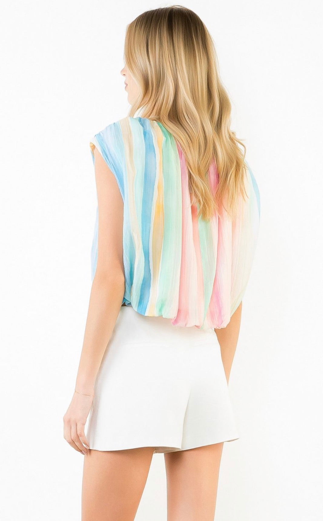 Aqua-Pleated Multicolor Chiffon Top