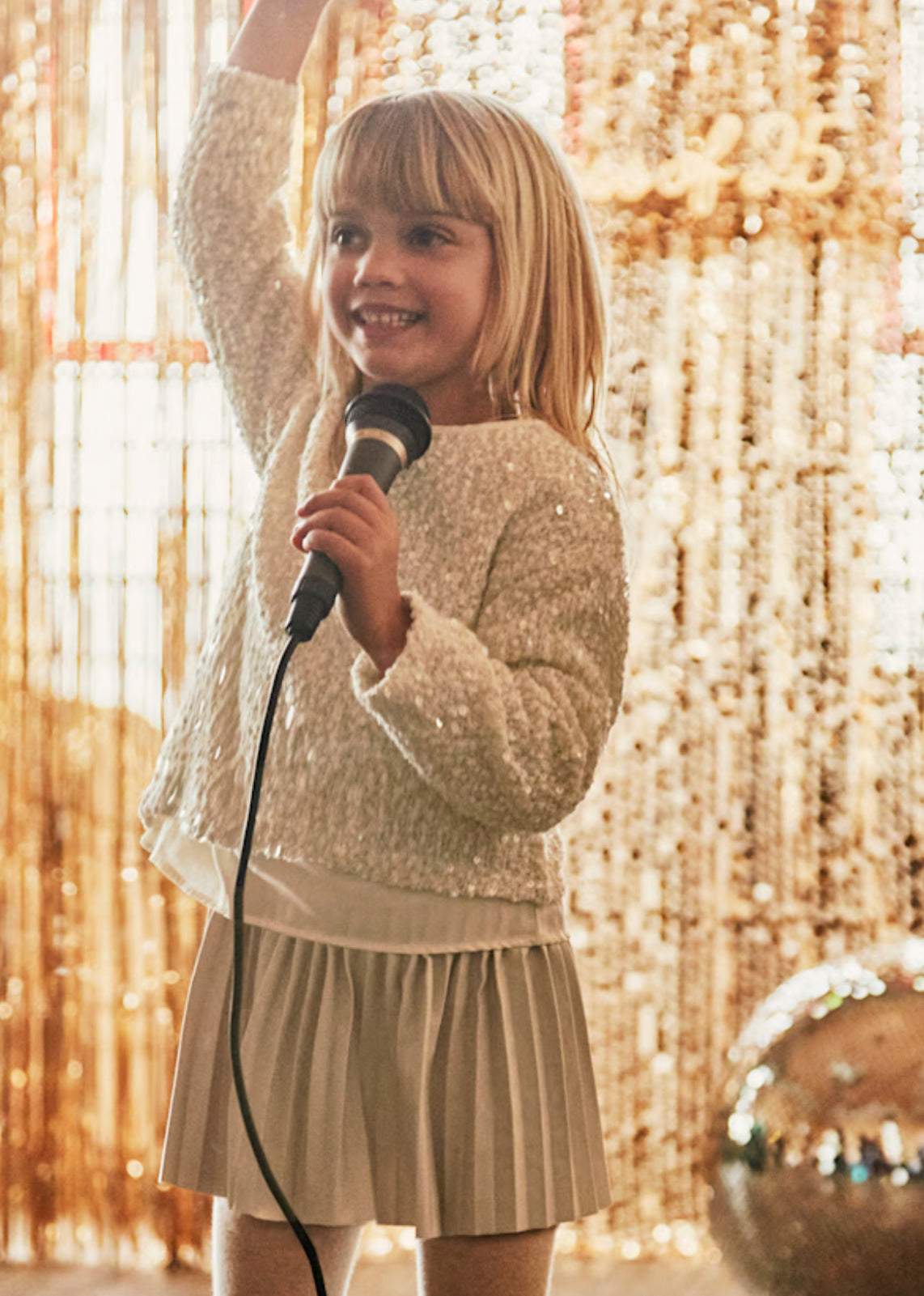 Girl Sequined Dress- Sand