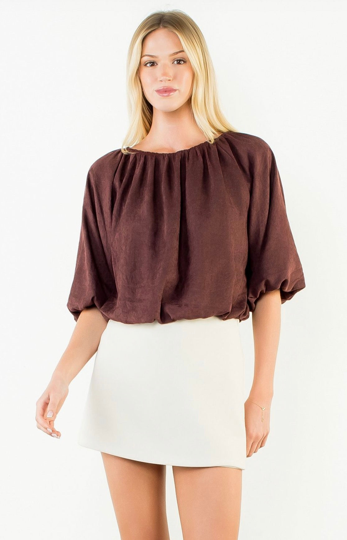 Brown- Suede Cinched Top