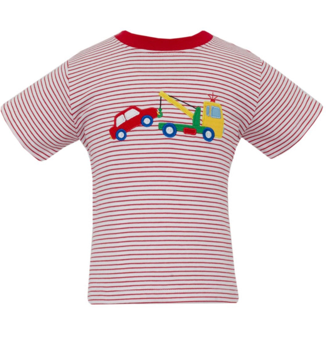TOW TRUCK - Small Red and White Knit Stripe Boy's T-shirt