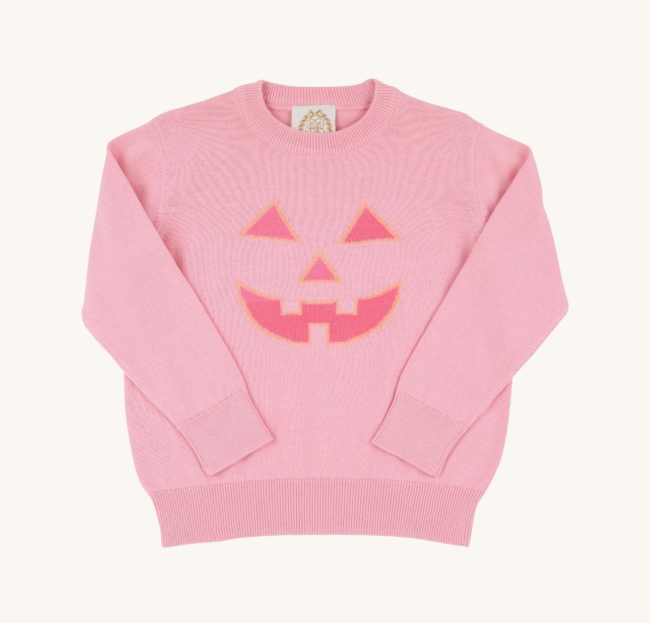 Isabelle’s Intarsia Sweater-Sandpearl Pink/Pumpkin Face
