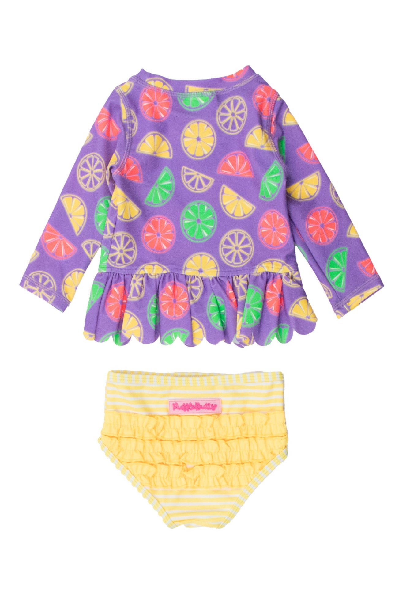 Scalloped Long Sleeve Rash Guard 2-pc- Neon Purple Citrus