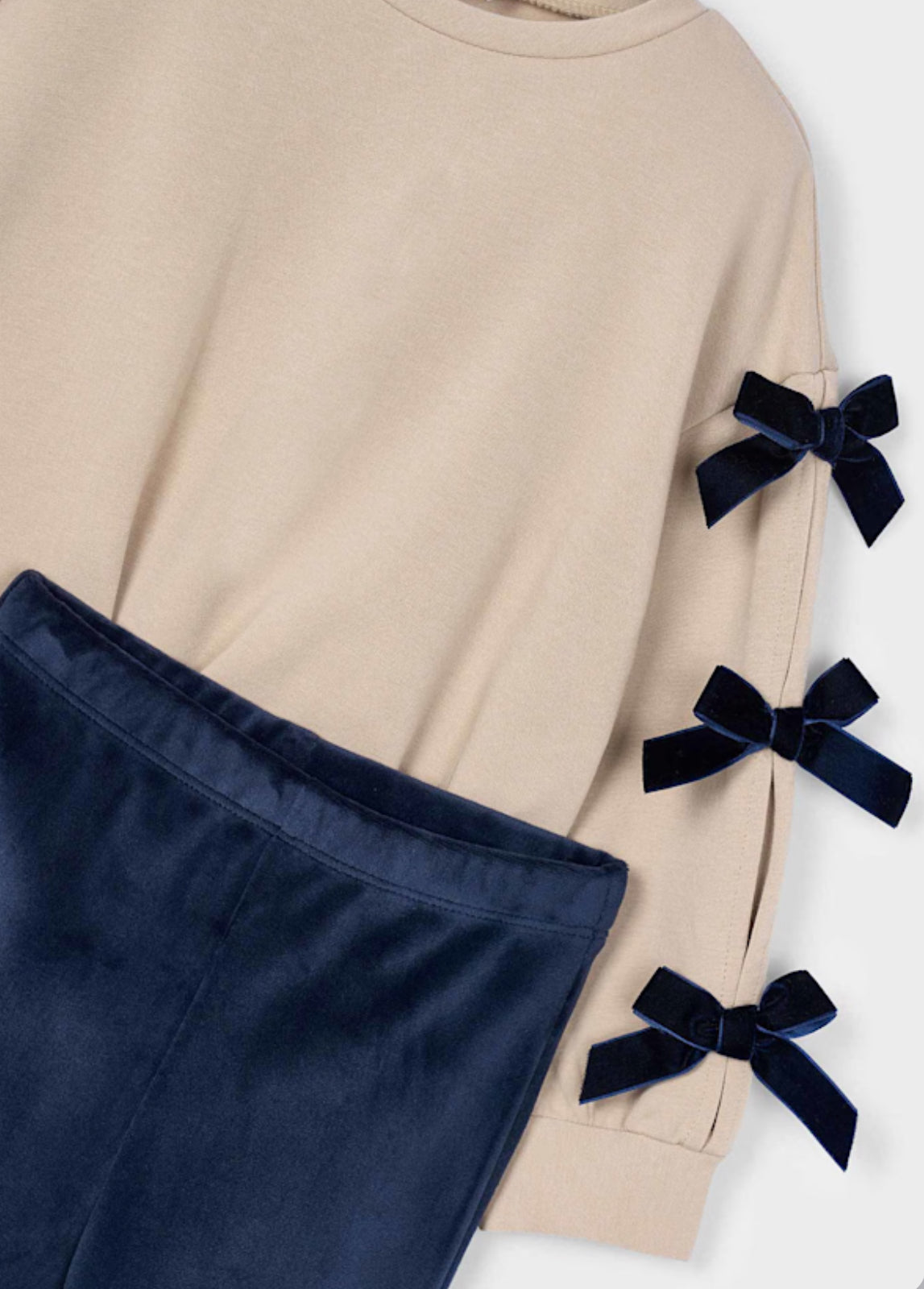Girl Bow Sweatshirt and Leggings Set- Navy