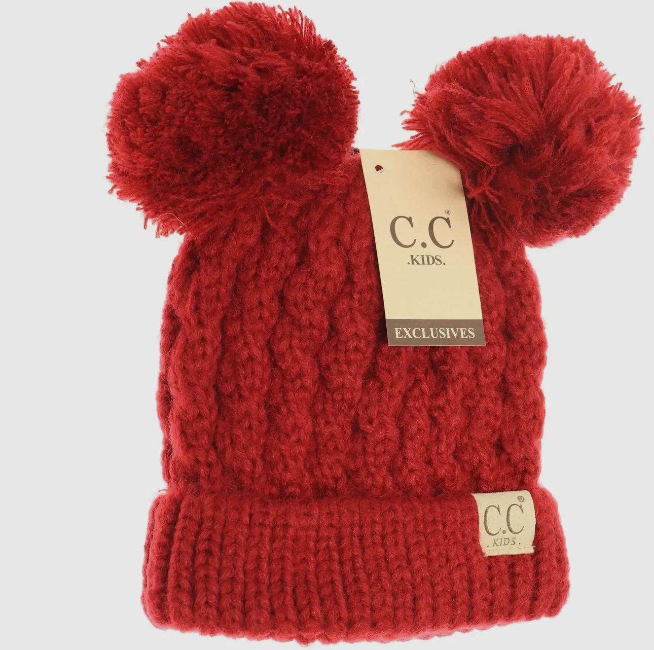 Kids Solid Double Pom- Red