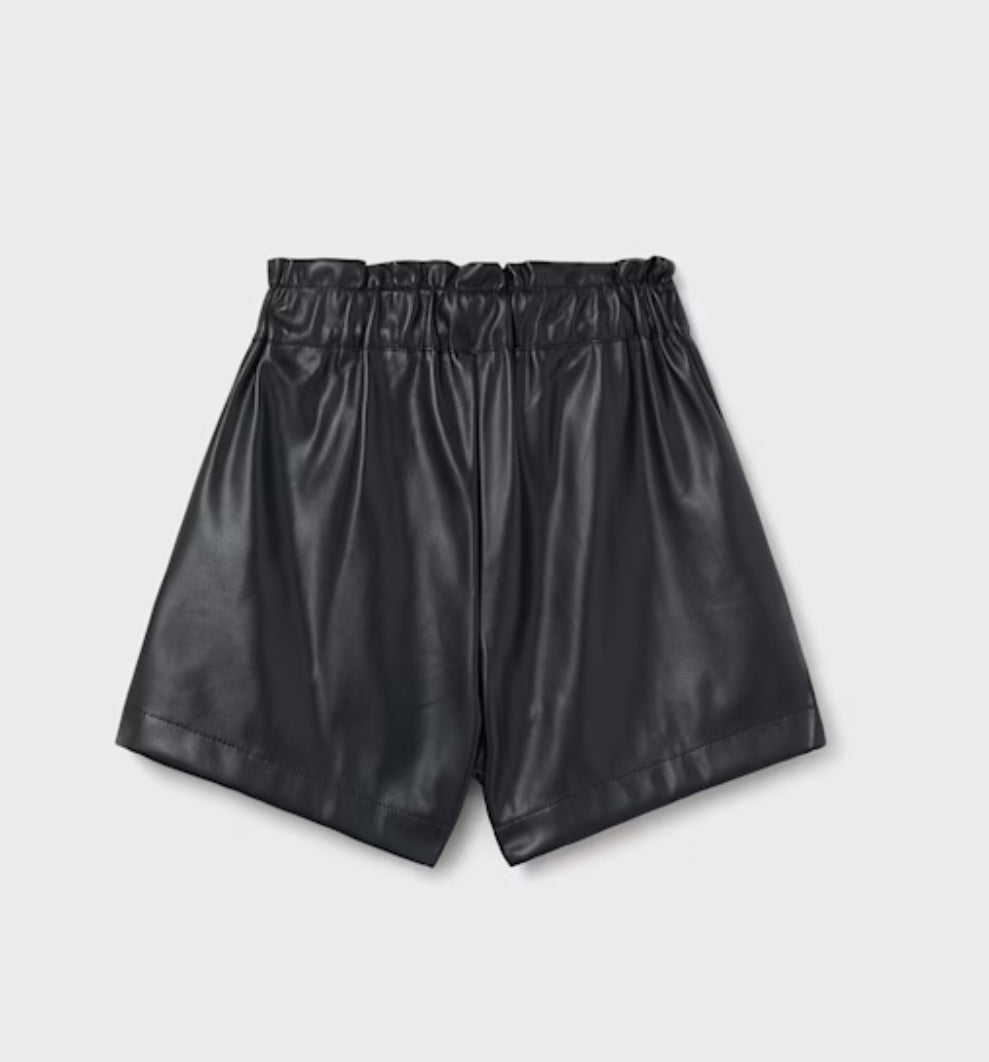 Girl Leatherette Shorts- Black