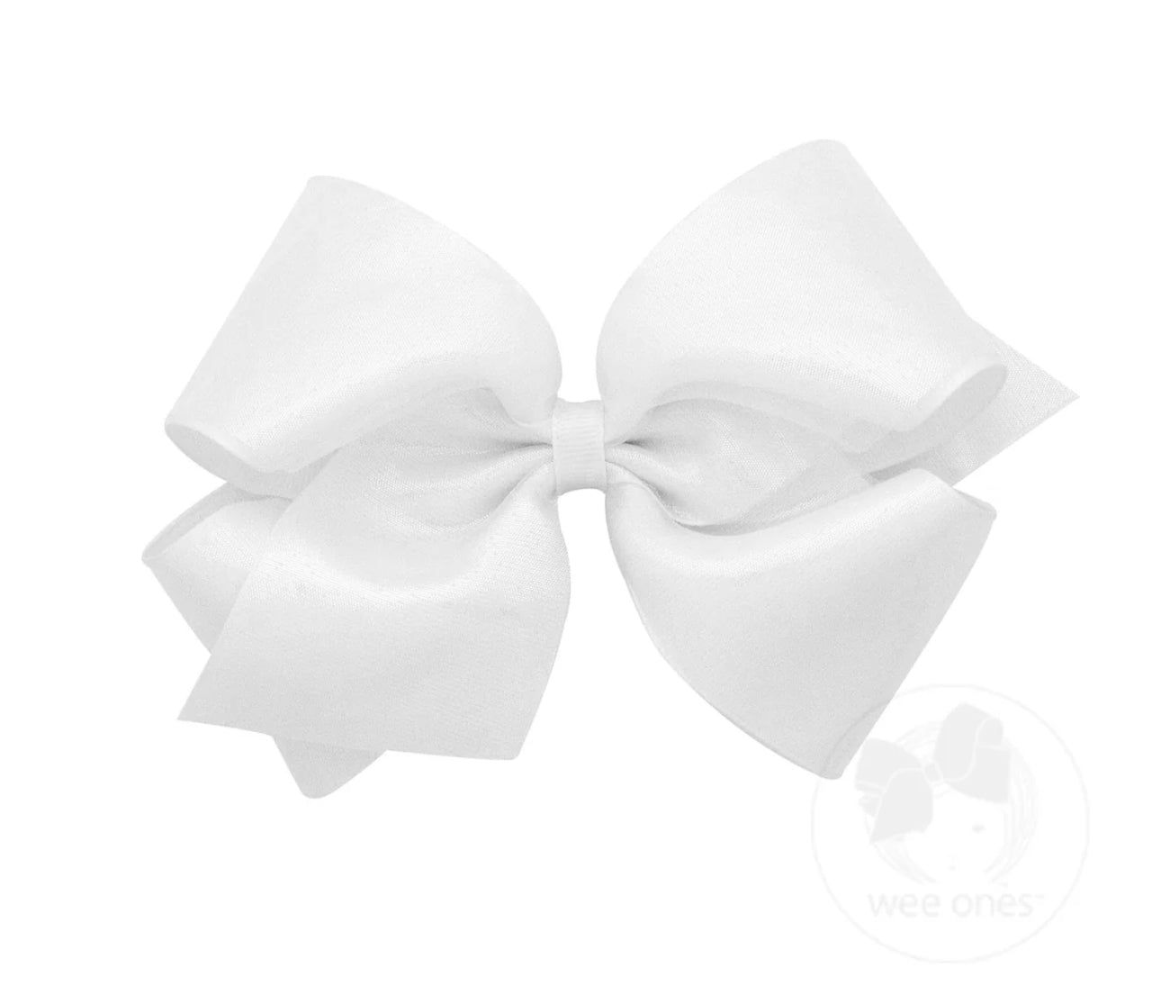 King Sheer Iridescent and Grosgrain Overlay Hair Bow-White
