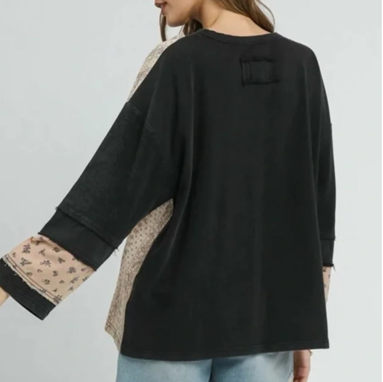 Ash, French Terry Patchwork Sleeve Pullover