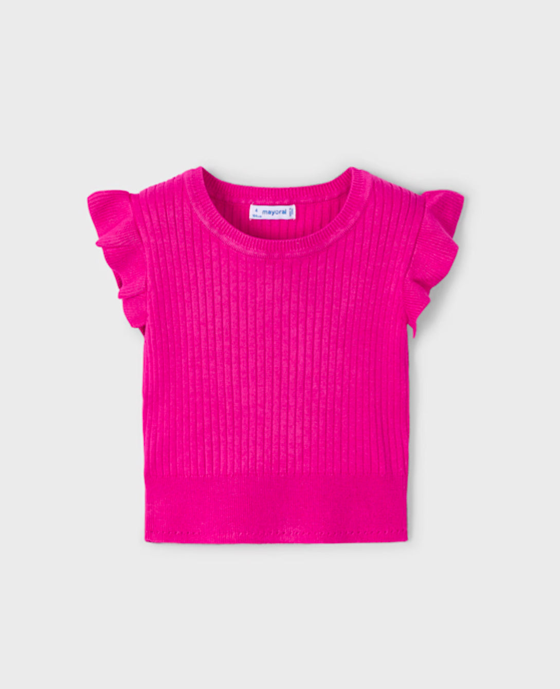 Girl Ribbed Knit Top- Magenta